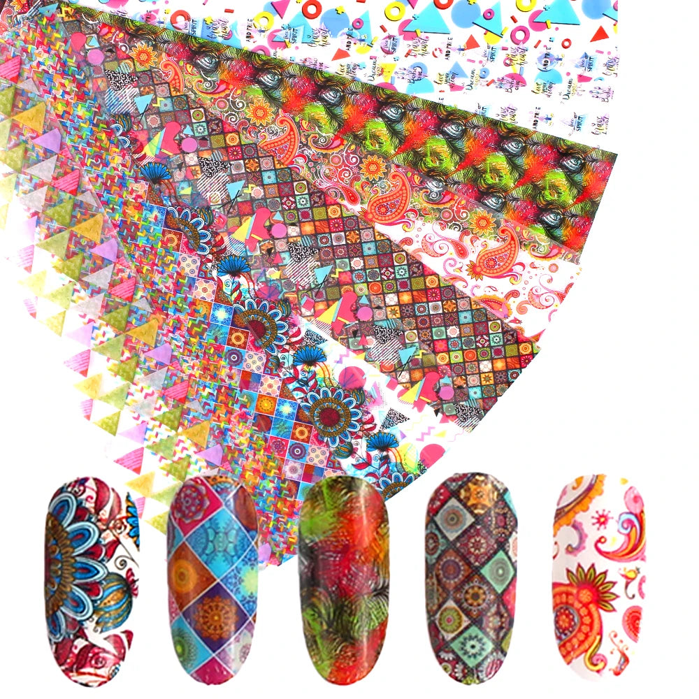 10x Transfer-Nagelfolie 4×20cm – Mix Muster für kreative Nail Art