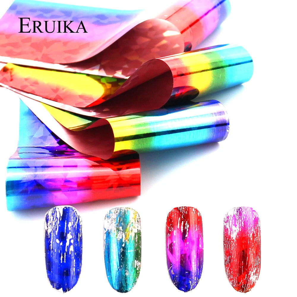 16-teiliges Holografisches Nail Art Folien-Set – Regenbogen Transferfolie