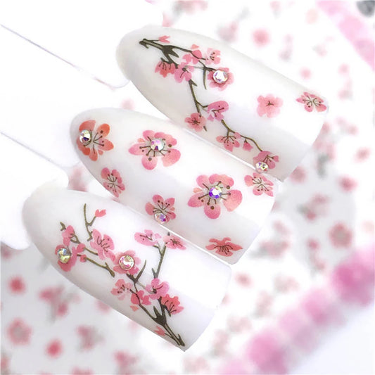 Nagelsticker Blumen F129 – zarte rosa Blumen für Nail Art Design