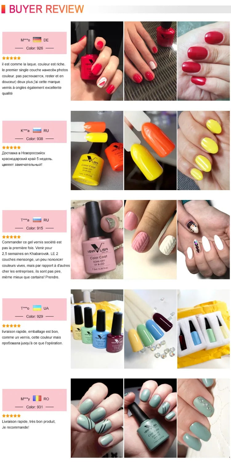 Venalisa 7.5ml Gel Polish – 60 Farben – UV/LED – Base, Top, Primer