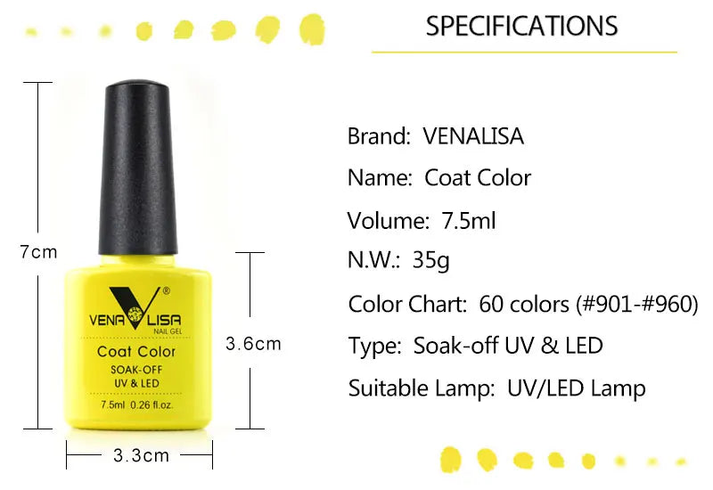 Venalisa 7.5ml Gel Polish – 60 Farben – UV/LED – Base, Top, Primer