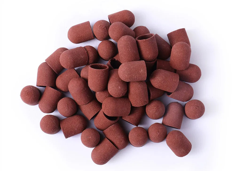Schleifkappen 5/10/20 Stück – Verschiedene Farben & Grits (80/120/180) + Gummikopf für Nagelfräser