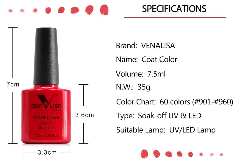 Venalisa UV Gel Polish – 7,5ml Base, Top, Matte, Tempered (No-Wipe)