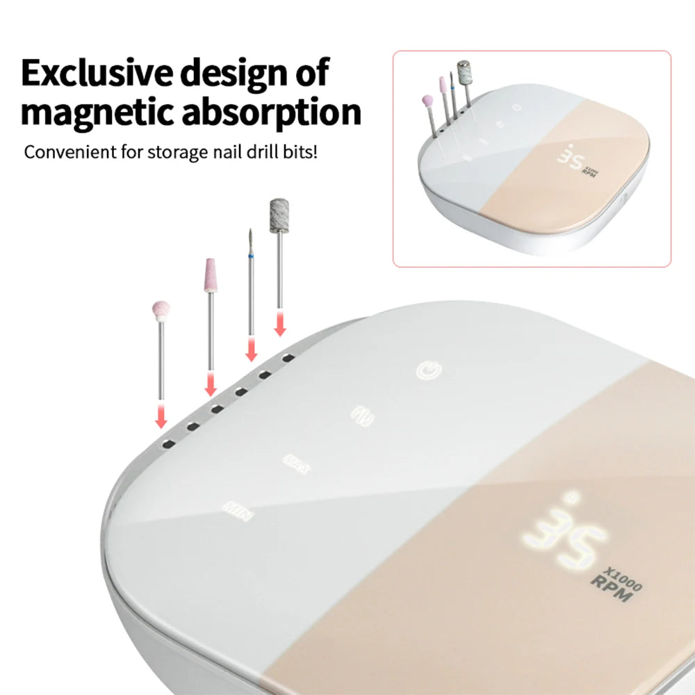 Elektrische Nagelfräse 35.000 U/min mit Display – Profi-Minikit für Maniküre & Pediküre mit Fräserhalter