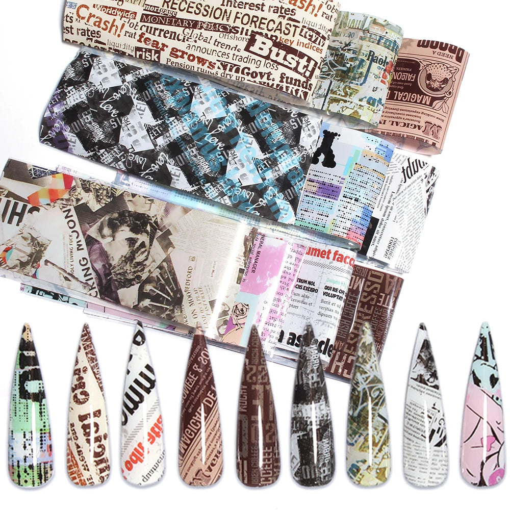 10x Transfer-Nagelfolie 4×20cm – Mix Muster für kreative Nail Art