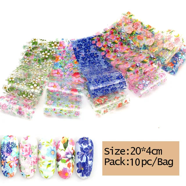 10x Transfer-Nagelfolie 4×20cm – Mix Muster für kreative Nail Art
