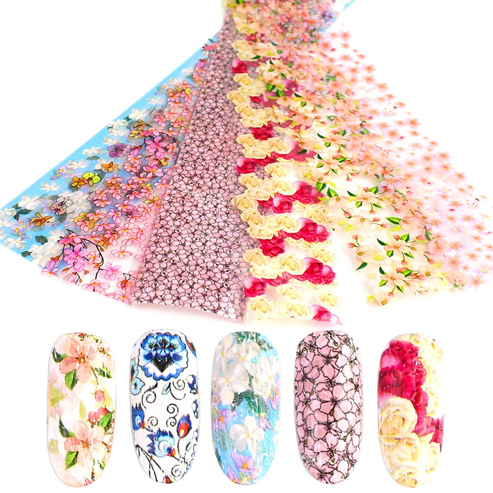 10x Transfer-Nagelfolie 4×20cm – Mix Muster für kreative Nail Art