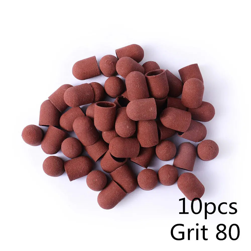 Schleifkappen 5/10/20 Stück – Verschiedene Farben & Grits (80/120/180) + Gummikopf für Nagelfräser