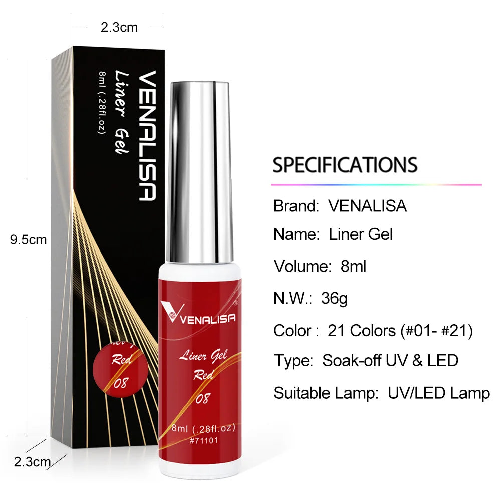 Venalisa Liner Gel 8ml – 21 Farben für Nailart & Feine Linien