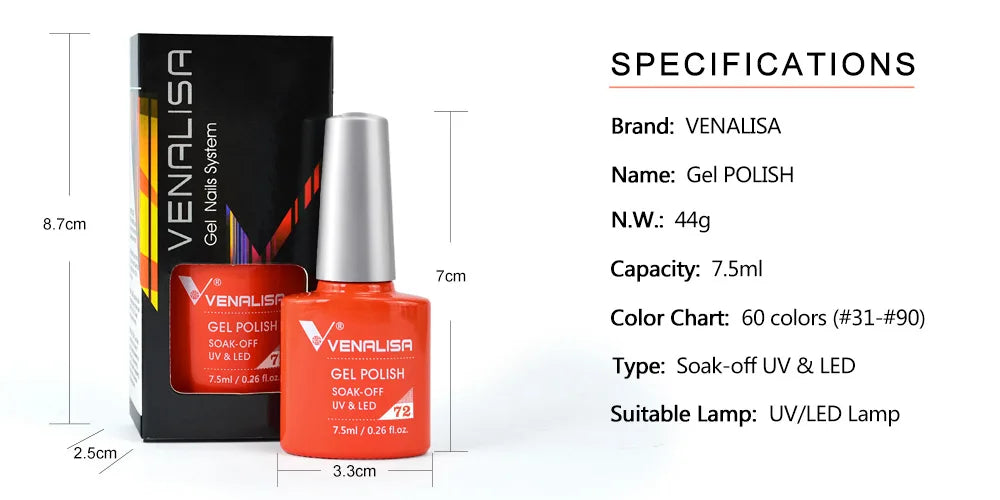 Venalisa GDCOCO Gel-Lack – 7,5 ml – Neon Sommerfarben, volle Deckkraft