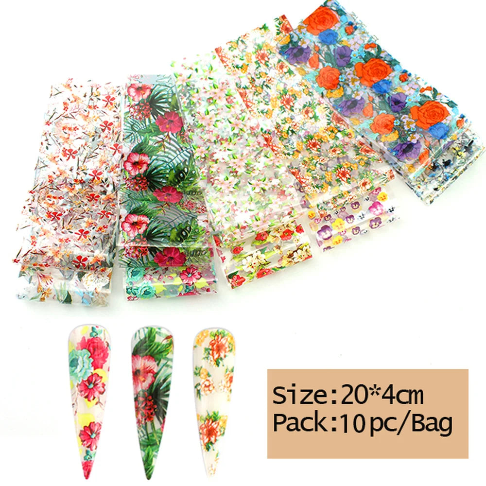 10x Transfer-Nagelfolie 4×20cm – Mix Muster für kreative Nail Art