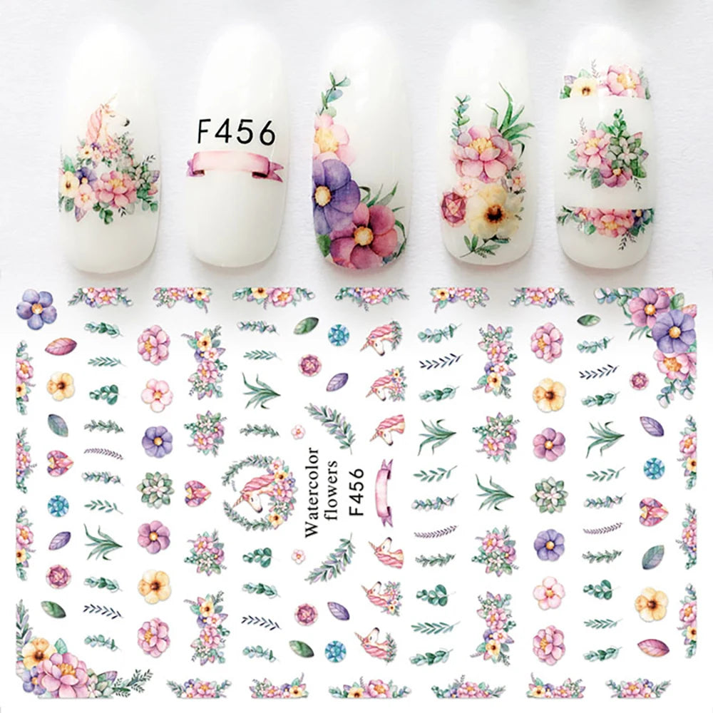 Nagelsticker Blumen F129 – zarte rosa Blumen für Nail Art Design