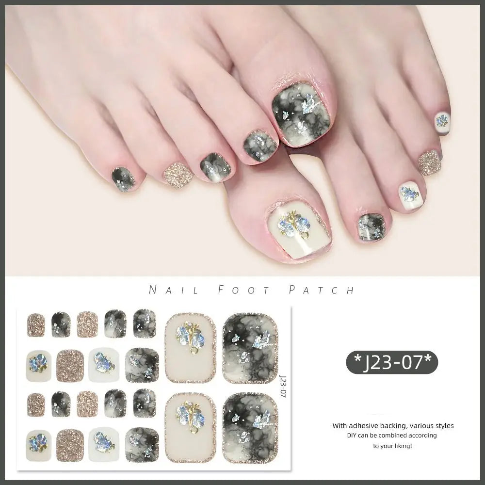 Abziehbare Fußnagelsticker – 22-teiliges Set für Modebewusste Pediküre mit Glanz-Effekt