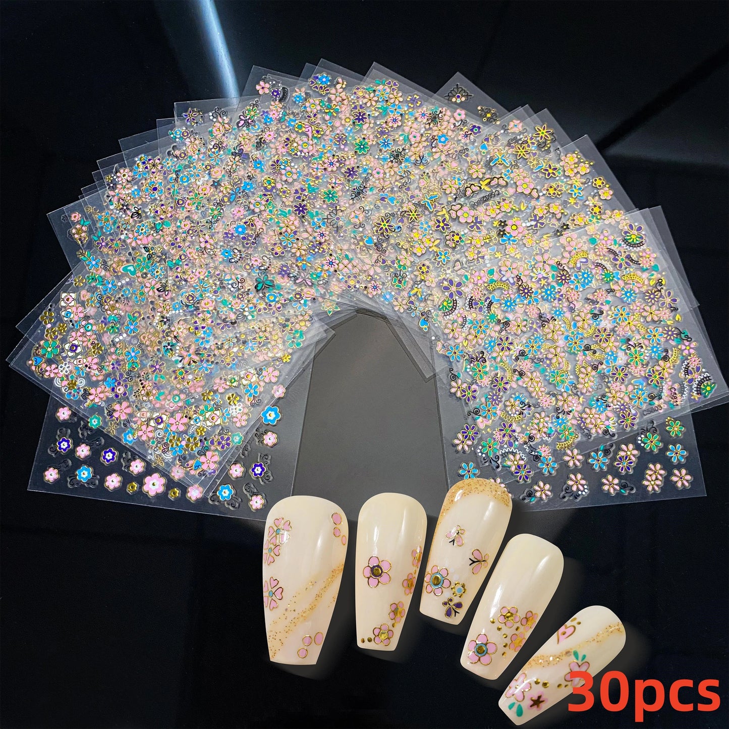 Kinder Nagelsticker „Häschen & Glitzer“ – 30 Stk Cartoon Nail Art mit Pailletten