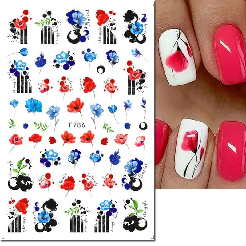 3D Nail Sticker – Tropische Blätter & Linien Design Schwarz & Weiß