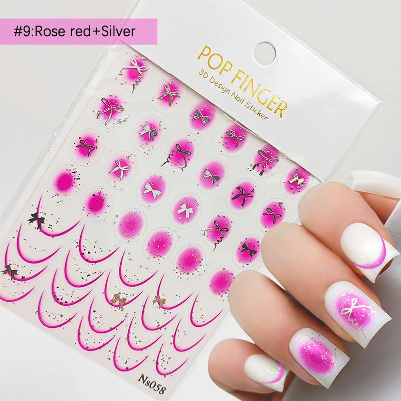 3D Schleifen Nagelsticker – Elegante Gold- & Farbbögen für French & Sommerdesigns