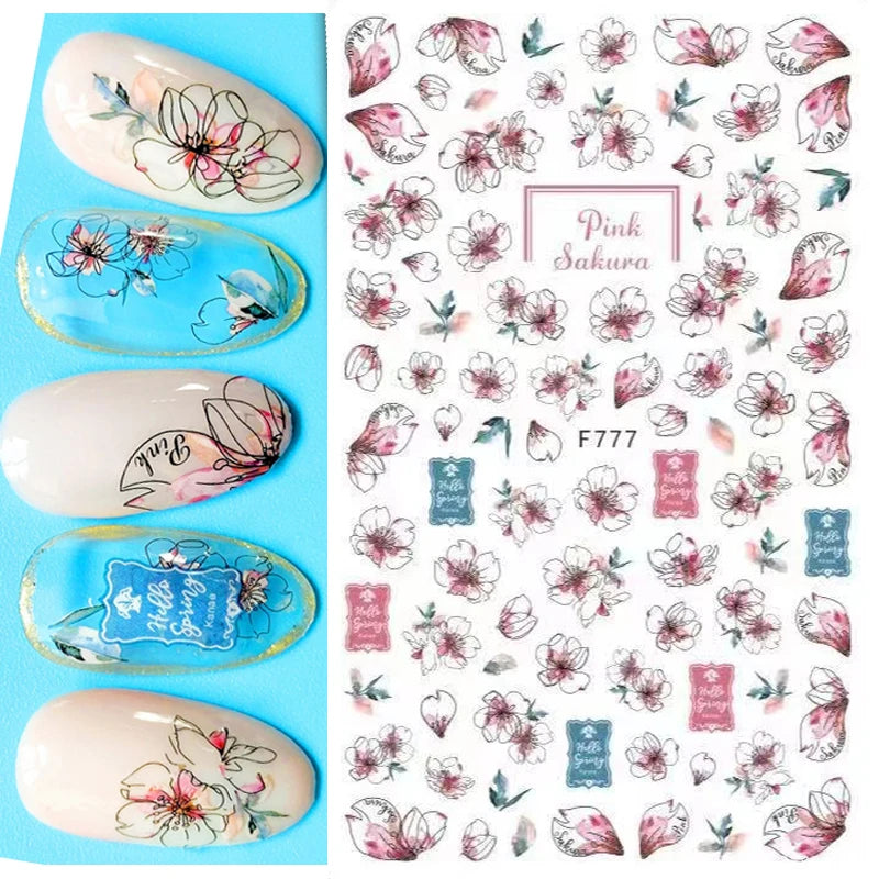 3D Nail Sticker – Tropische Blätter & Linien Design Schwarz & Weiß