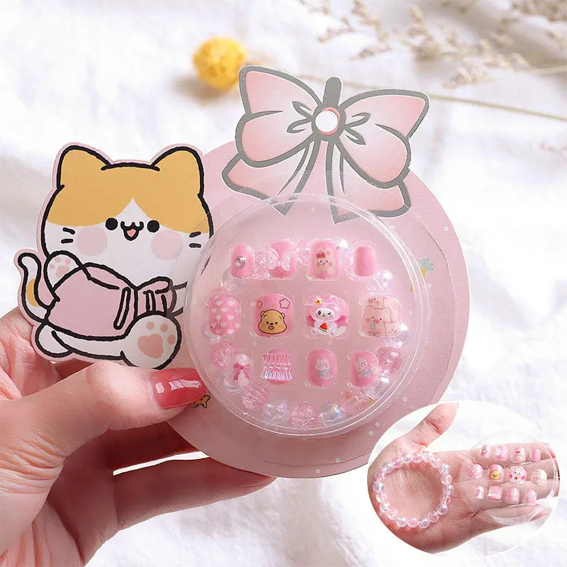 Sanrio Kinder Press-On Nägel – 12 Stück, Hello Kitty, Kuromi, Cartoon Design