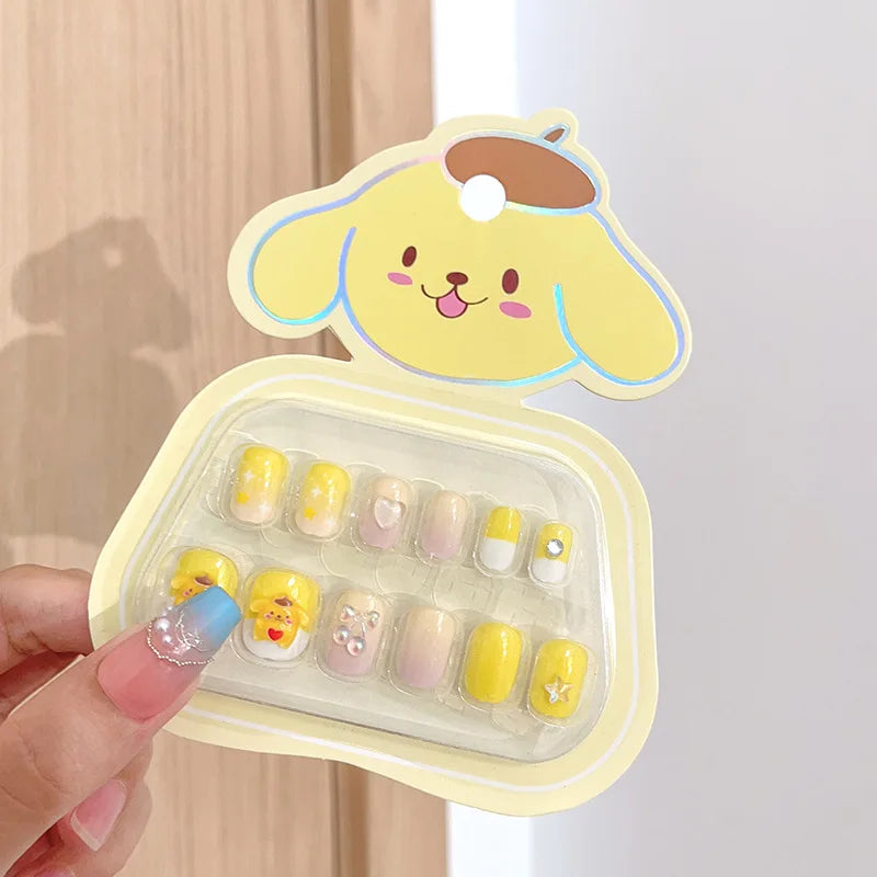 Sanrio Kinder Press-On Nägel – 12 Stück, Hello Kitty, Kuromi, Cartoon Design