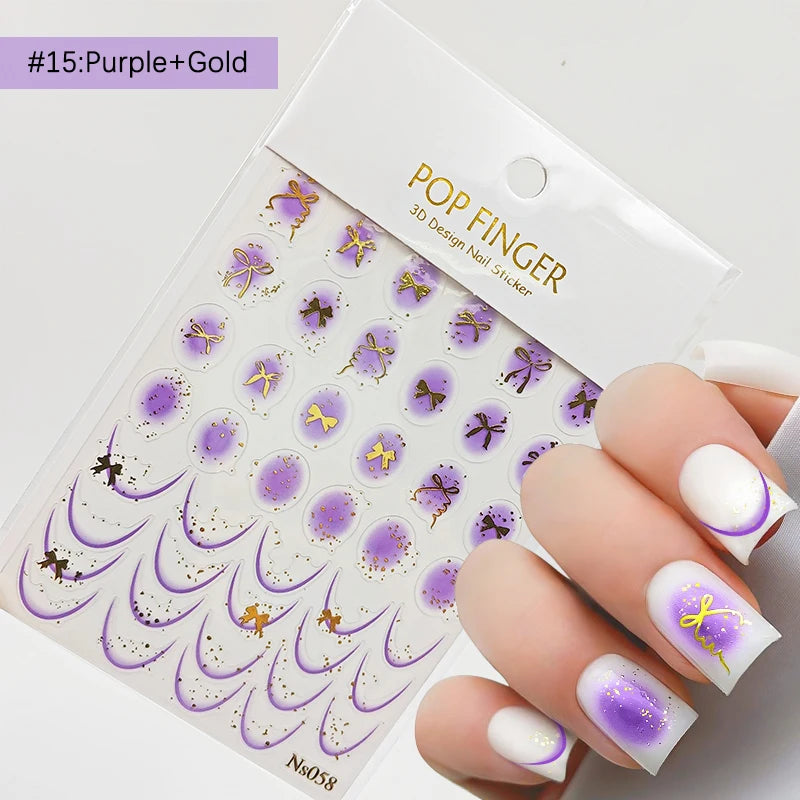 3D Schleifen Nagelsticker – Elegante Gold- & Farbbögen für French & Sommerdesigns