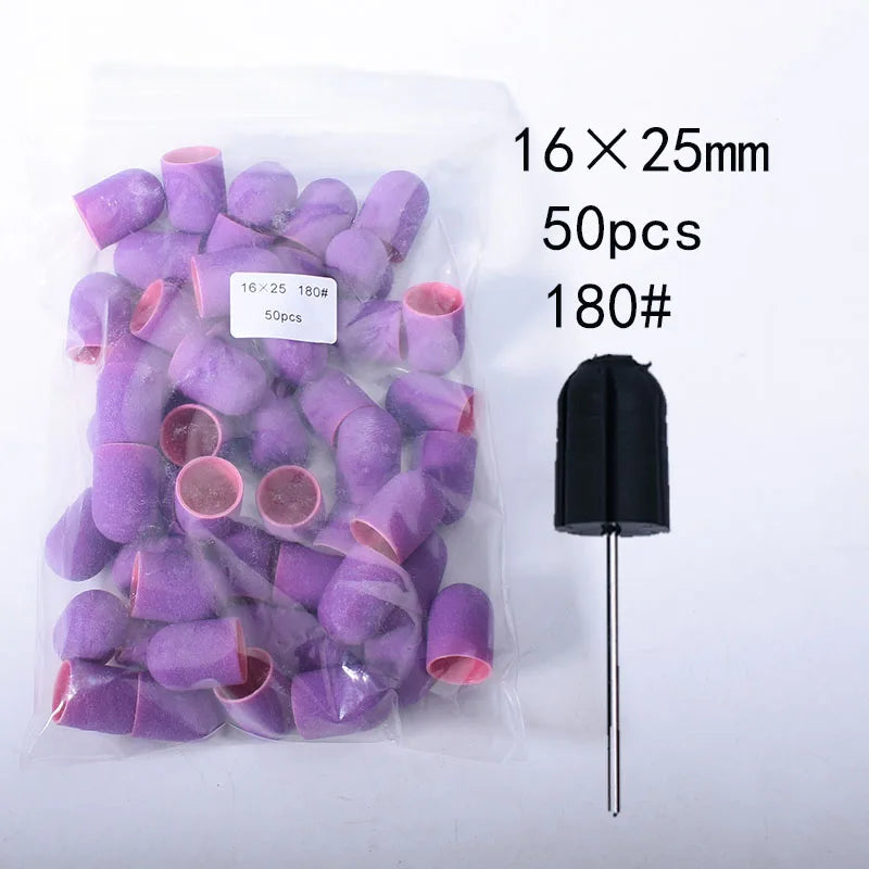 50er Set Schleifkappen für Nagelpflege mit Gummi-Träger – Pediküre & Hornhautentfernung