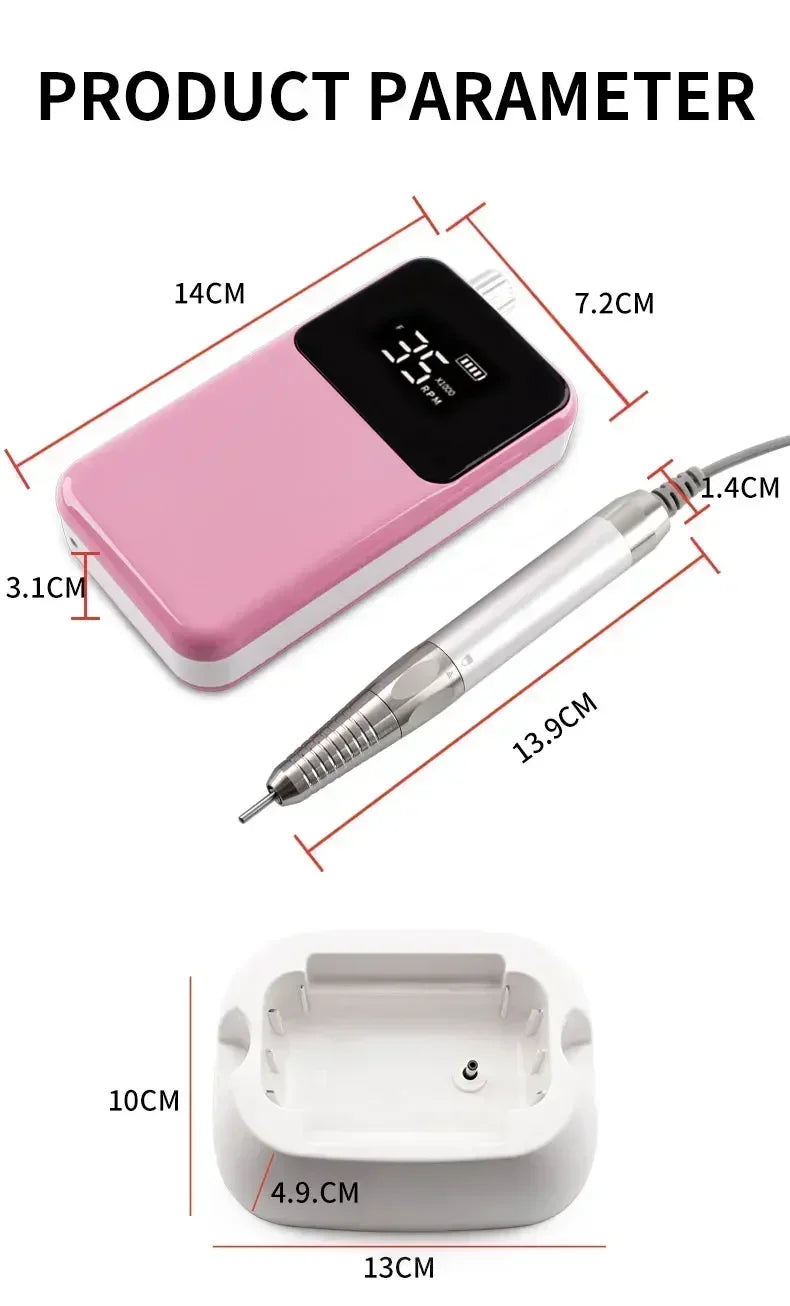 Kabellose Nagelfräse 85 W – 35.000 U/min Profi Brushless Nail Drill für Studio & Zuhause