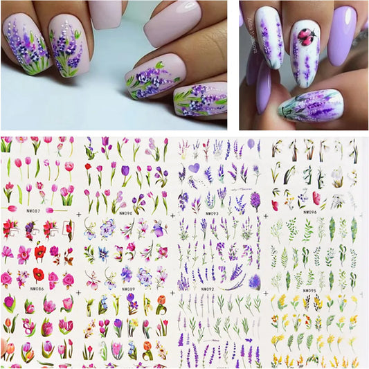 Lavendelblüten Wassertransfer-Sticker – 12 Motive für Nageldekoration