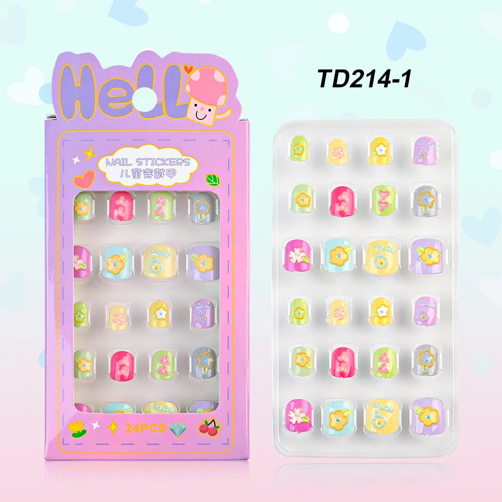 Sanrio Kinder Press-On Nägel – 12 Stück, Hello Kitty, Kuromi, Cartoon Design