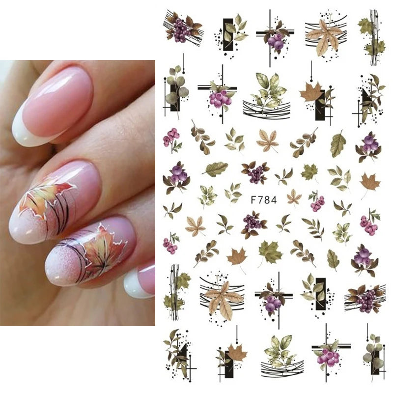 3D Nail Sticker – Tropische Blätter & Linien Design Schwarz & Weiß