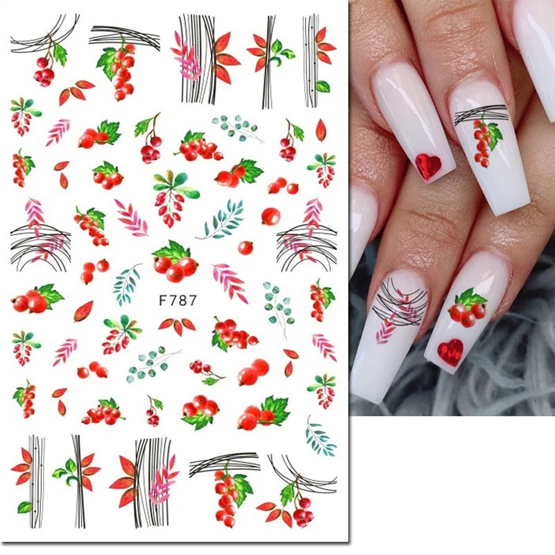 3D Nail Sticker – Tropische Blätter & Linien Design Schwarz & Weiß