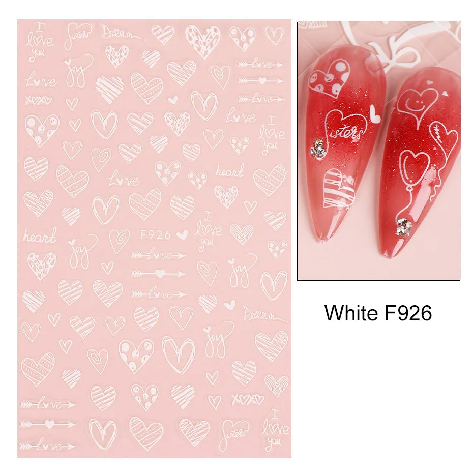 Love & Heart Valentine's Day Nail Stickers – Schwarz Weiß 3D Aufkleber