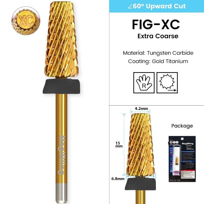 Tapered Barrel Fräserbit – Hartmetall (Tungsten), für Gelentfernung & Polieren (4XC, Gold)