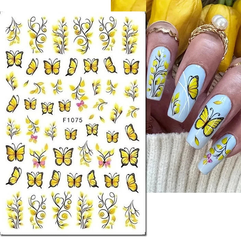 3d Nail Art Stickers Purple Lavenders Bunch Flowers Girls Rabbits Butterflys Decals For Nails Tips Decorations Manicures