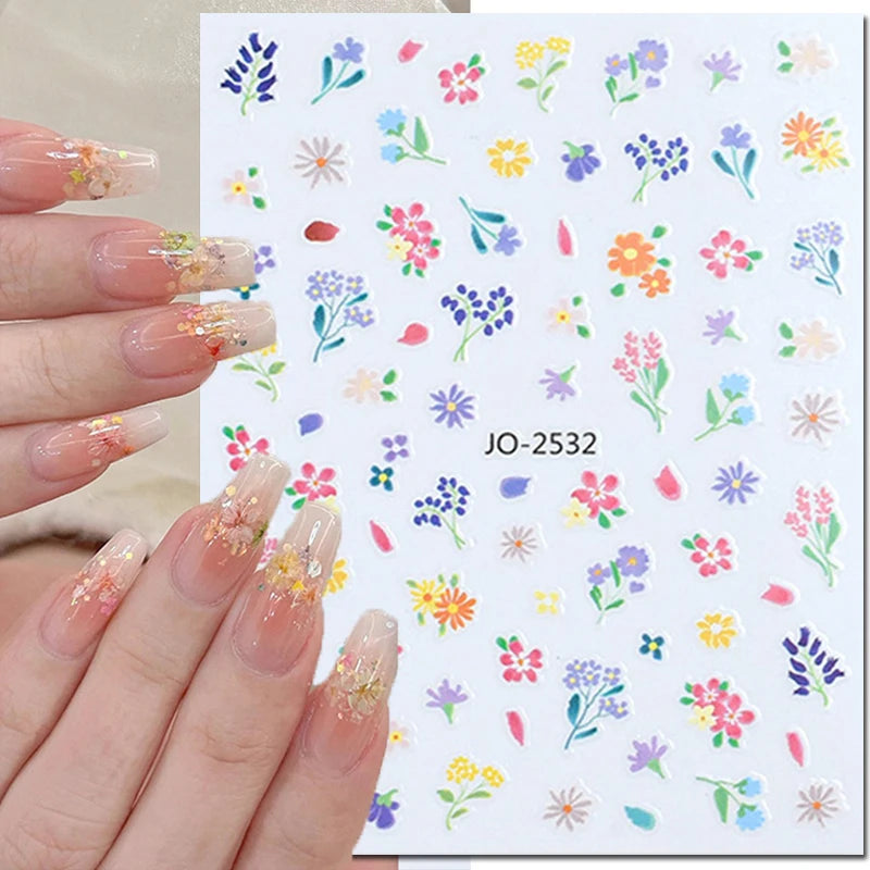 3D Nagelsticker Weißer Pflaumenblüten mit Goldperlen & Schmetterlingen 2.