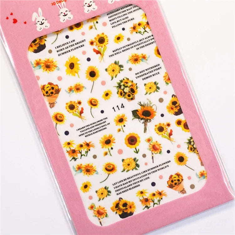 Sonnenblumen Nail Sticker – 3D Sommerblumen für kreative Nailart