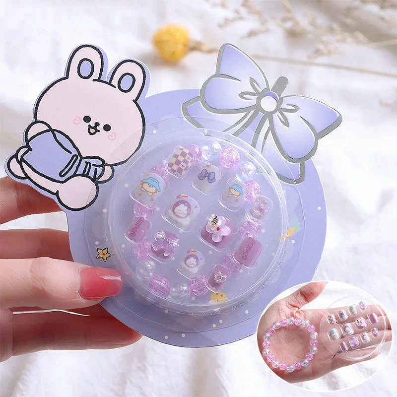 Sanrio Kinder Press-On Nägel – 12 Stück, Hello Kitty, Kuromi, Cartoon Design