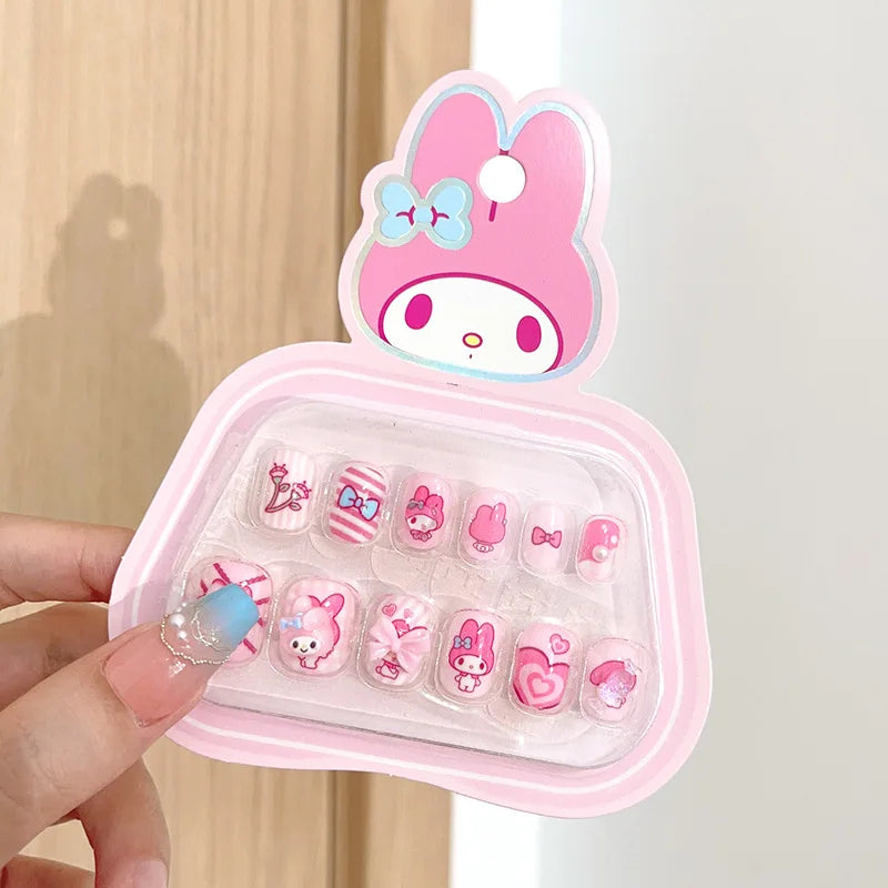 Sanrio Kinder Press-On Nägel – 12 Stück, Hello Kitty, Kuromi, Cartoon Design
