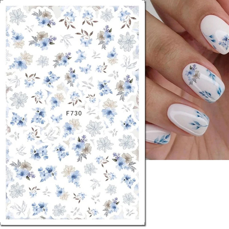 3D Nail Sticker – Tropische Blätter & Linien Design Schwarz & Weiß
