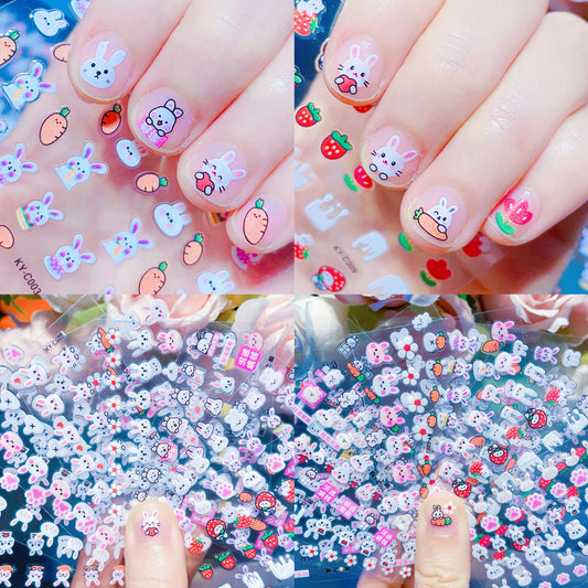 Kinder Nagelsticker „Häschen & Glitzer“ – 30 Stk Cartoon Nail Art mit Pailletten