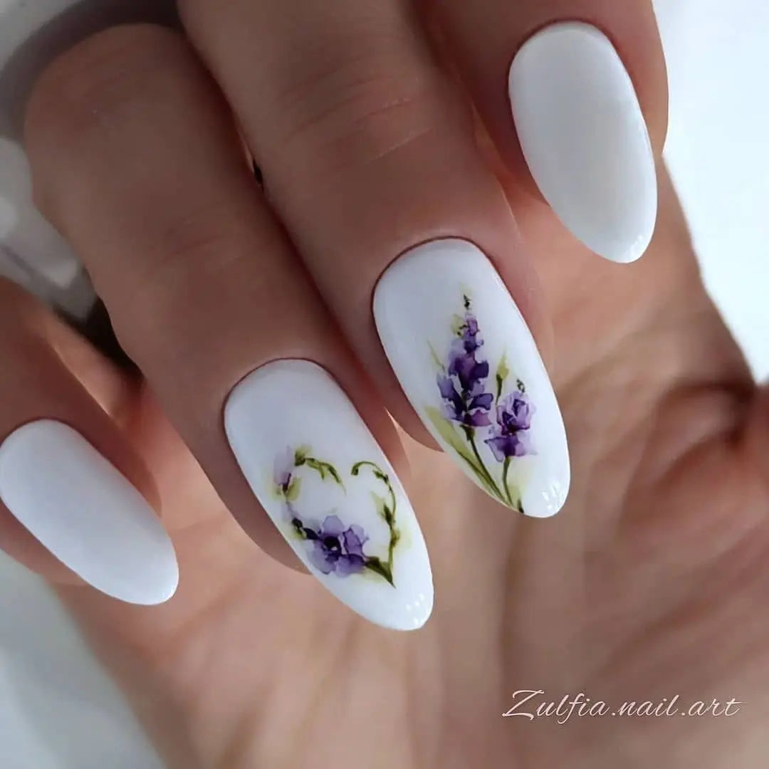 Lavendelblüten Wassertransfer-Sticker – 12 Motive für Nageldekoration
