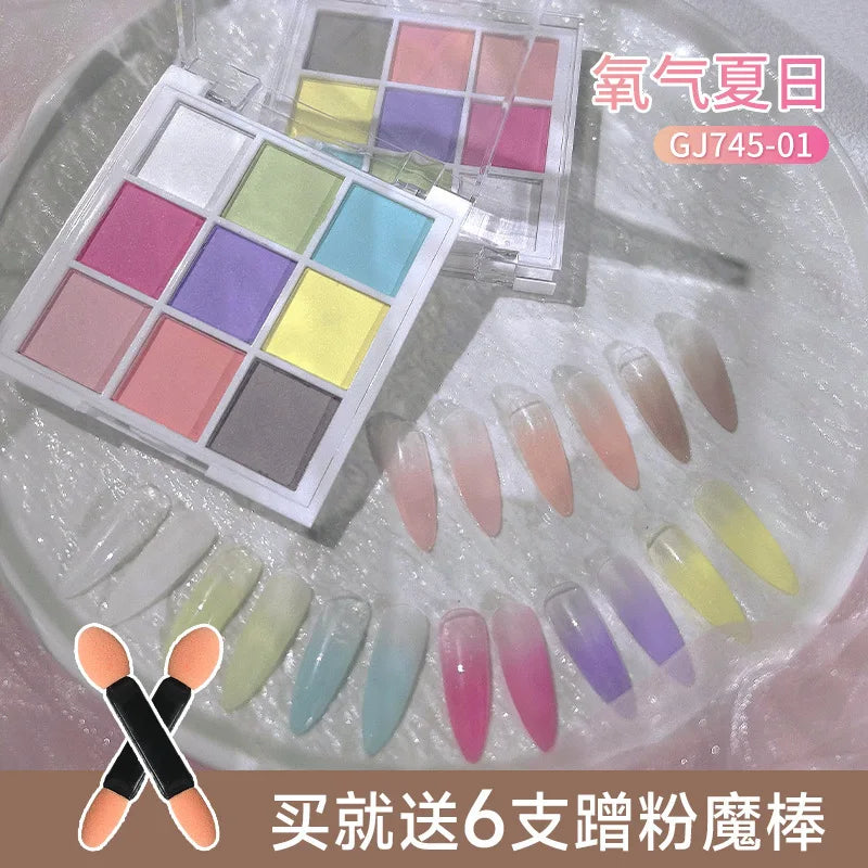 9 Farben Feste Nail Art Patting Powder – Glitzer, Schimmer & Matte Effekt