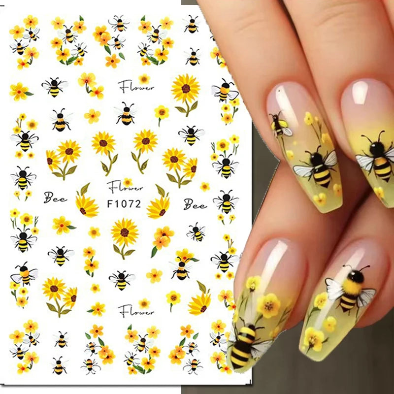 3d Nail Art Stickers Purple Lavenders Bunch Flowers Girls Rabbits Butterflys Decals For Nails Tips Decorations Manicures
