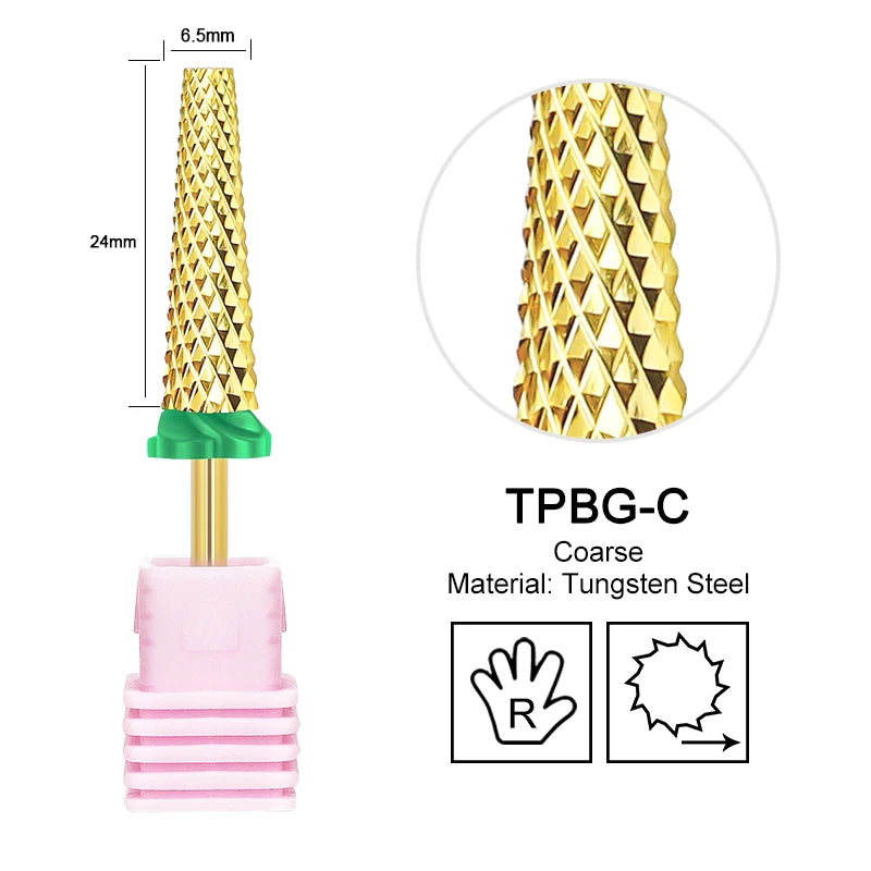 Tapered Barrel Fräserbit – Hartmetall (Tungsten), für Gelentfernung & Polieren (4XC, Gold)