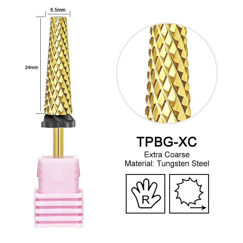 Tapered Barrel Fräserbit – Hartmetall (Tungsten), für Gelentfernung & Polieren (4XC, Gold)