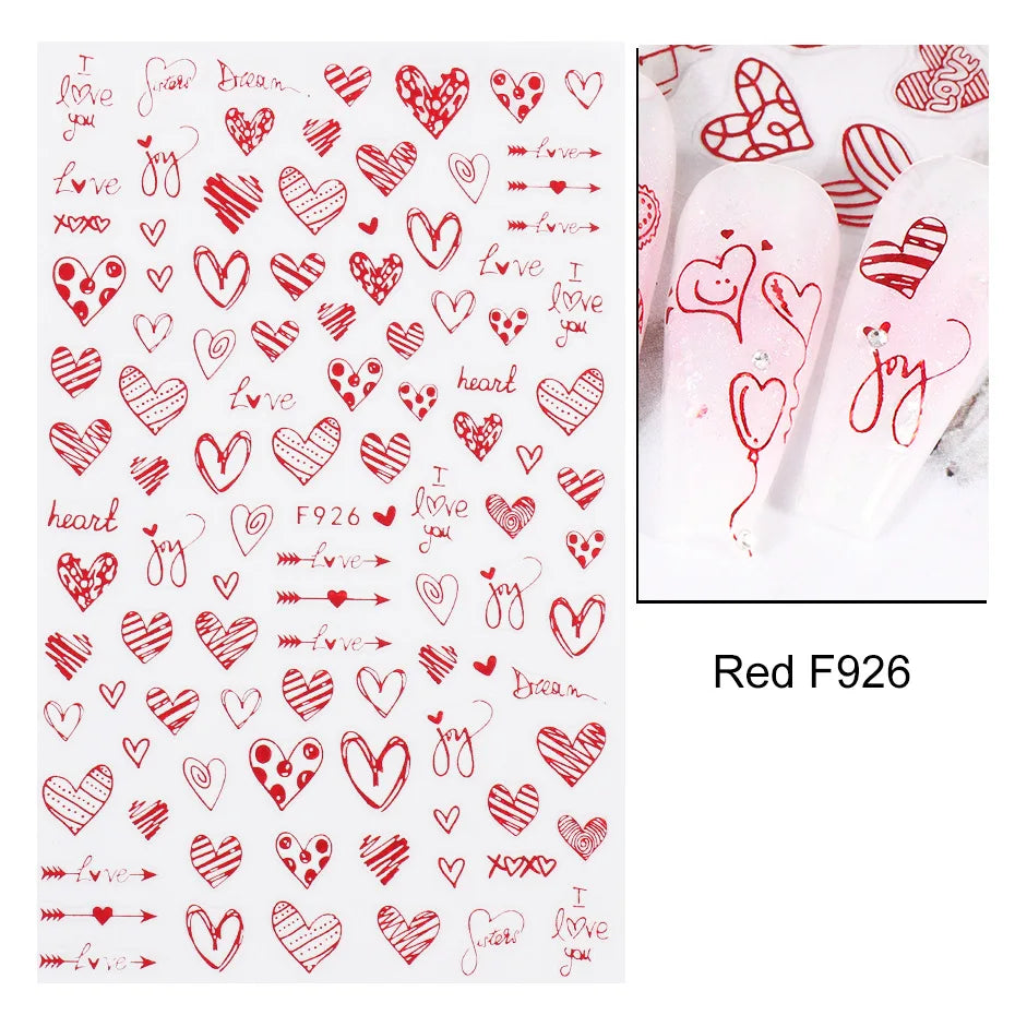 Love & Heart Valentine's Day Nail Stickers – Schwarz Weiß 3D Aufkleber