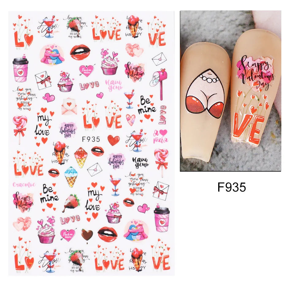Love & Heart Valentine's Day Nail Stickers – Schwarz Weiß 3D Aufkleber