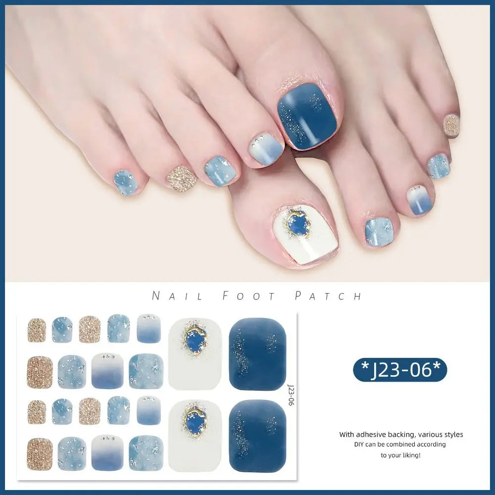 Abziehbare Fußnagelsticker – 22-teiliges Set für Modebewusste Pediküre mit Glanz-Effekt