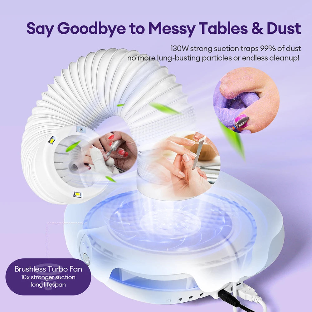 130W Turbo Nagelstaubabsaugung mit 2 Filtern – Bürstenloser Profi Nail Dust Collector für Maniküre & Pediküre