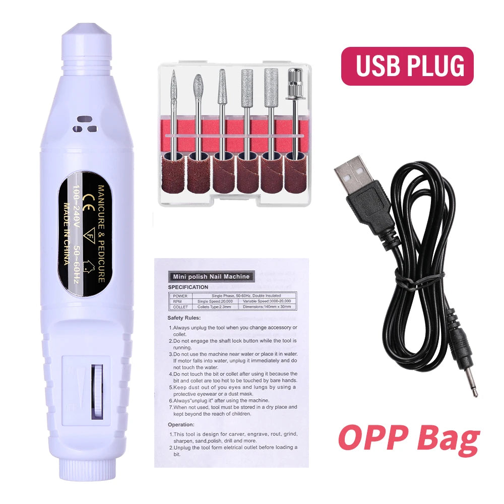 Elektrisches Nagelfräser-Set 6-in-1 – Tragbare Nagelfeile & Poliergerät inkl. Aufsätze & Bits