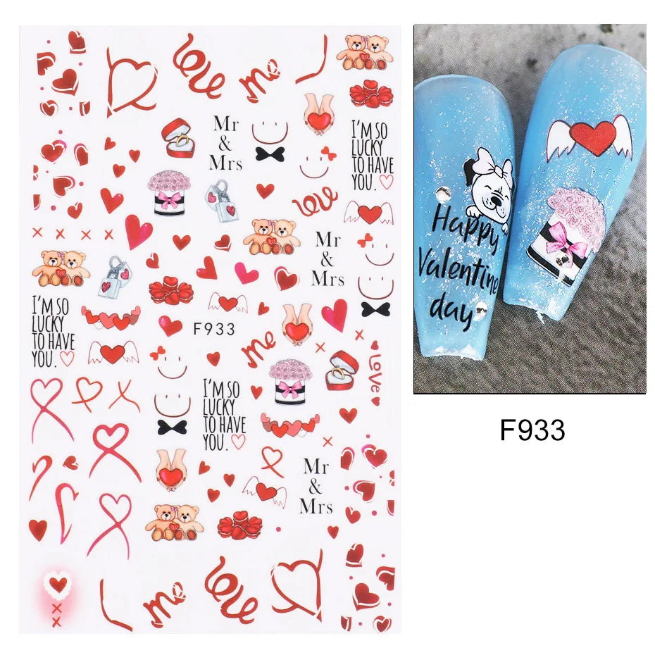 Love & Heart Valentine's Day Nail Stickers – Schwarz Weiß 3D Aufkleber
